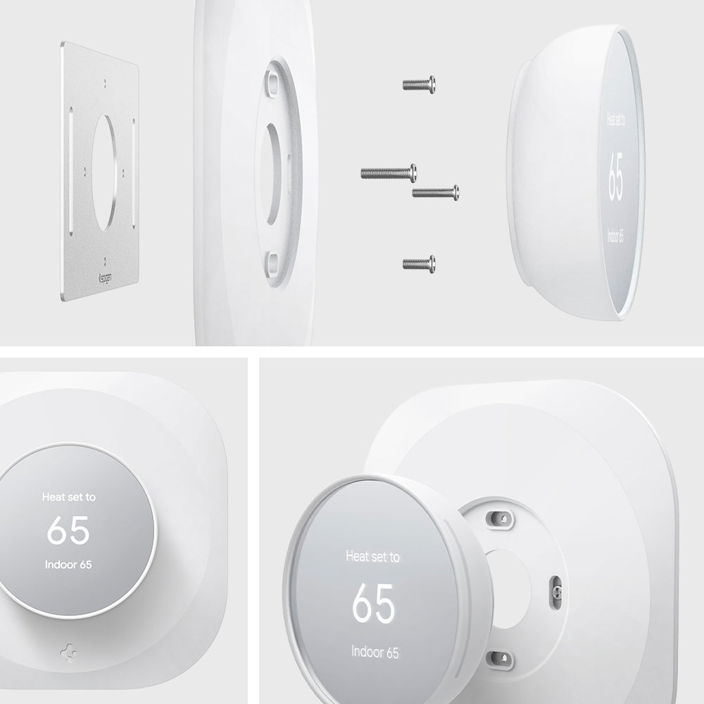 AHP02763 - Google Nest Thermostat Wall Plate in white showing the different angles and parts 