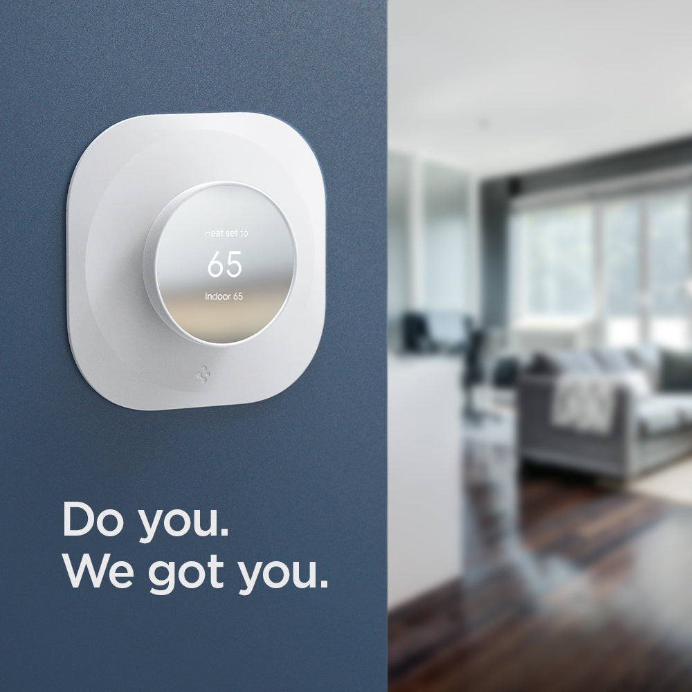 AHP02763 - Google Nest Thermostat Wall Plate in white showing the Thermostat Wall Plate mounted to a wall