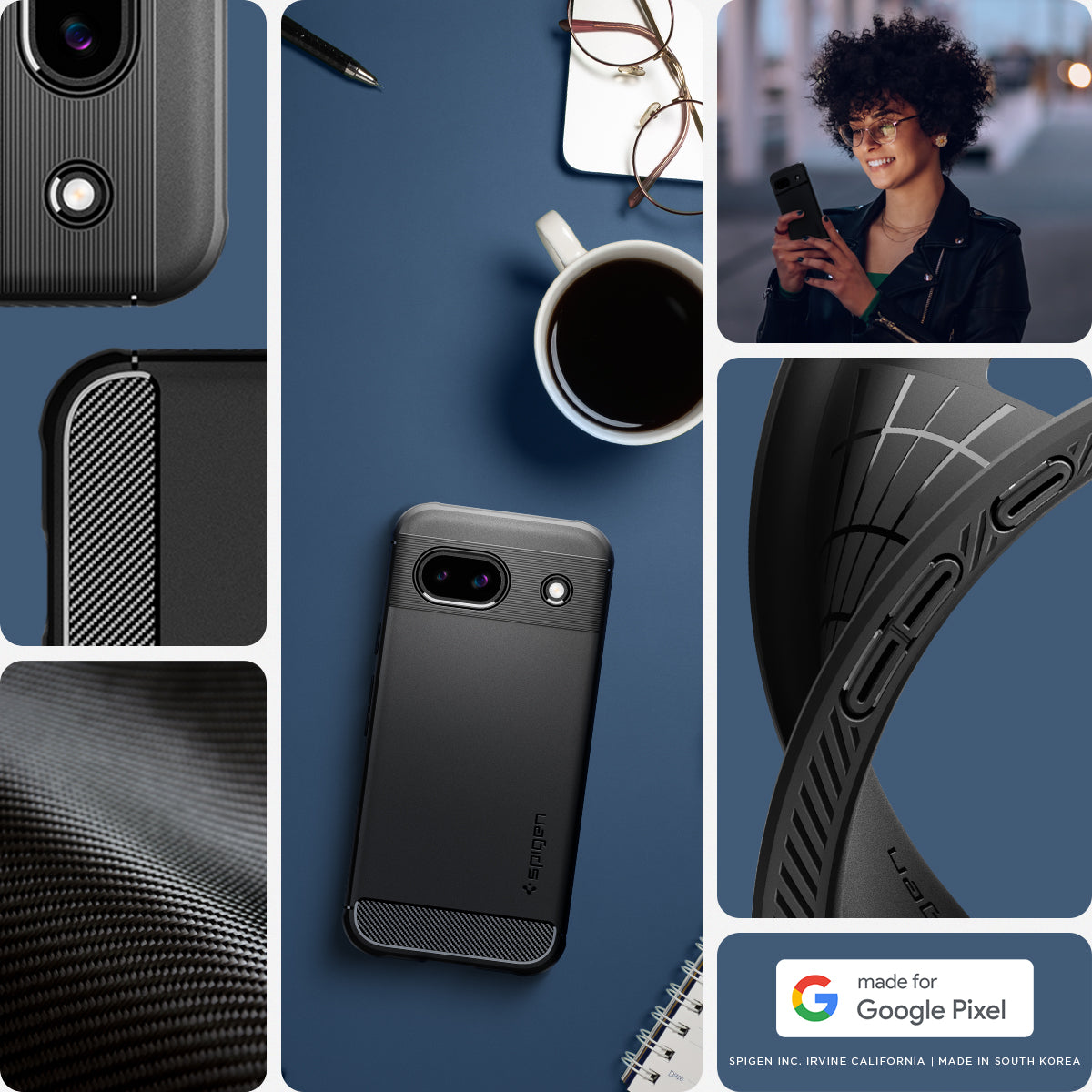 ACS07259 - Pixel 8a Case Rugged Armor in Matte Black made for google pixel.