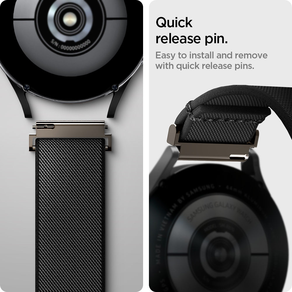 AMP04040 - Galaxy Watch Band Lite Fit (20mm) in black quick release pin. easy to install and remove with quick release pins.