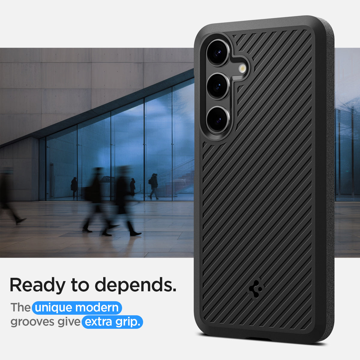 ACS07208 - Galaxy S24 Case Core Armor in Matte Black showing the unique modern grooves that give extra grip