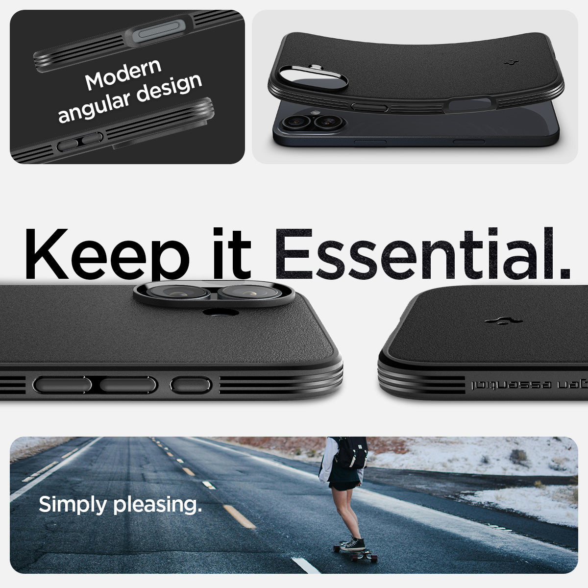 ACS08219 - iPhone 16 Sand Blast in Matte Black showing modern angular design