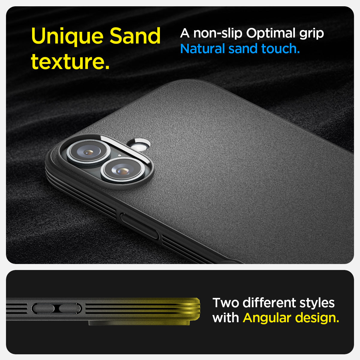 ACS08219 - iPhone 16 Sand Blast in Matte Black showing unique sand texture