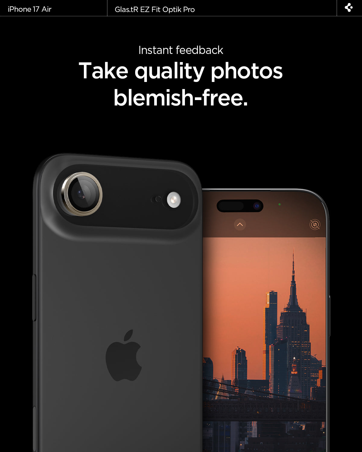 AGL10131 - iPhone 17 Air Optik Pro EZ Fit Lens Protector showing the instant feedback. Take quality photos blemish free