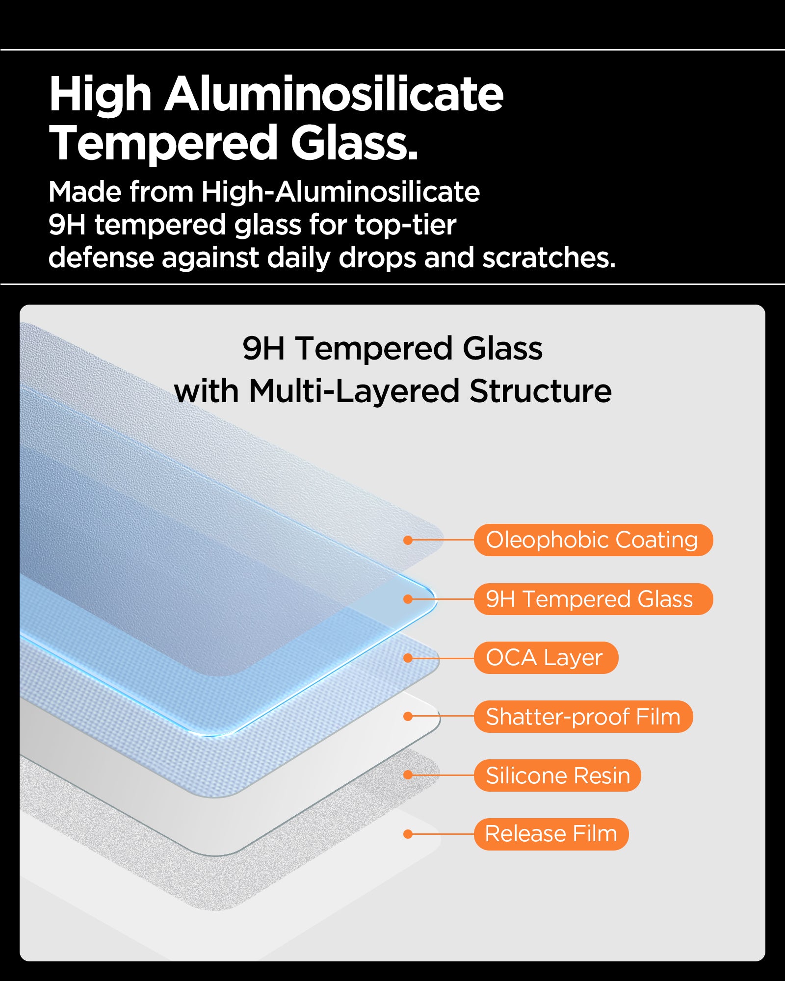 AGL11323 - iPhone 18 Pro / iPhone 17 Pro GLAS.tR AlignMaster S showing the multi-layered structure of 9H tempered glass for screen protection.