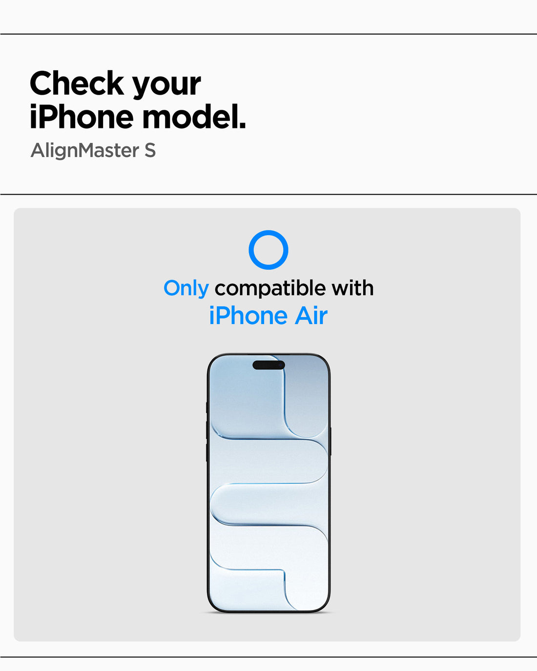 AGL09858 - iPhone 17 Air - Glas.tR AlignMaster S showing check your iPhone model. Alignmaster S
