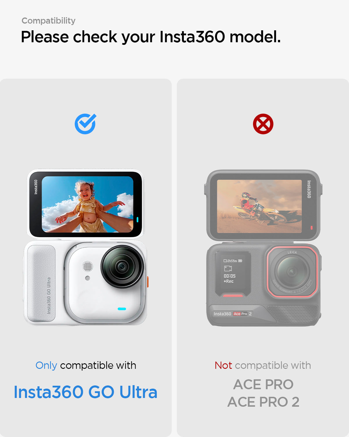 AGL11171 - Insta360 Go Ultra Glas.tR SLIM showing compatibility. only compatible with insta360 go ultra