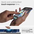 AGL01811 - iPhone 12 Mini Screen Protector EZ FIT GLAS.tR SLIM showing the quick and undisturbed touch response time. Reinforced for longer lasting durability from general wear and tear