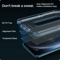 AGL01791 - iPhone 12 Pro Max Screen Protector EZ FIT GLAS.tR SLIM showing the Auto Alignment Kit, make installation easy. EZ Fit Tray, Alignment Film and Tempered Glass