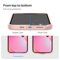 ACS03898 - iPhone 13 Case Silicone Fit in pink showing the full cover protection from top to bottom. Strong elasticity