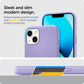 ACS03342 - iPhone 13 Mini Case Silicone Fit in iris purple showing the sleek and slim modern design. Raised  bezels protect screen and cameras from common surface scratches
