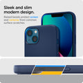 ACS03341 - iPhone 13 Mini Case Silicone Fit in navy blue showing the sleek and slim modern design. Raised  bezels protect screen and cameras from common surface scratches