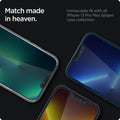 AGL03378 - iPhone 13 Pro Max Screen Protector EZ FIT GLAS.tR Privacy showing the match made in heaven. Immaculate fit with all iPhone 13 Pro Max Spigen case collection