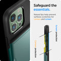 ACS04559 - iPhone 13 Pro Max Case Slim Armor CS in midnight green showing safeguard the essentials. Raised lips help prevent surfaces scratches or camera and screen