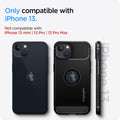 ACS03518 - iPhone 13 Case Rugged Armor in black showing the compatibility only with iPhone 13. Not compatible with iPhone 13 mini | 13 Pro | 13 Pro Max