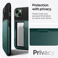 ACS04563 - iPhone 13 Case Slim Armor CS in midnight green showing protection with privacy. Protect both your personal information as well as your device. Privacy.