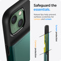 ACS04563 - iPhone 13 Case Slim Armor CS in midnight green showing safeguard the essentials. Raised lips help prevent surfaces scratches or camera and screen