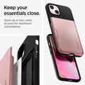 ACS03537 - iPhone 13 Case Slim Armor CS in rose gold showing keep your essentials close. Store up to two cards at once for maximum convenience.