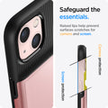 ACS03537 - iPhone 13 Case Slim Armor CS in rose gold showing safeguard the essentials. Raised lips help prevent surfaces scratches or camera and screen