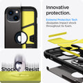 ACS03538 - iPhone 13 Case Tough Armor in gunmetal showing the innovative protection. Extreme Protection Tech dissipates impact shock throughout its foam