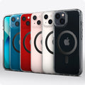 ACS04086 - iPhone 13 Case Ultra Hybrid Mag Safe Compatible in carbon fiber showing the multiple cases back and partial front showcasing different colors of the devices