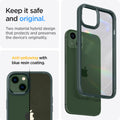 ACS04562 - iPhone 13 Case Ultra Hybrid in Midnight Green showing the two material hybrid design that protects and preserves the device's originality. Anti-yellowing with blue resin coating