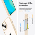 ACS03526 - iPhone 13 Case Ultra Hybrid in sand beige showing the raised lips help prevent surfaces scratches for camera and screen. Screen protection and Camera protection