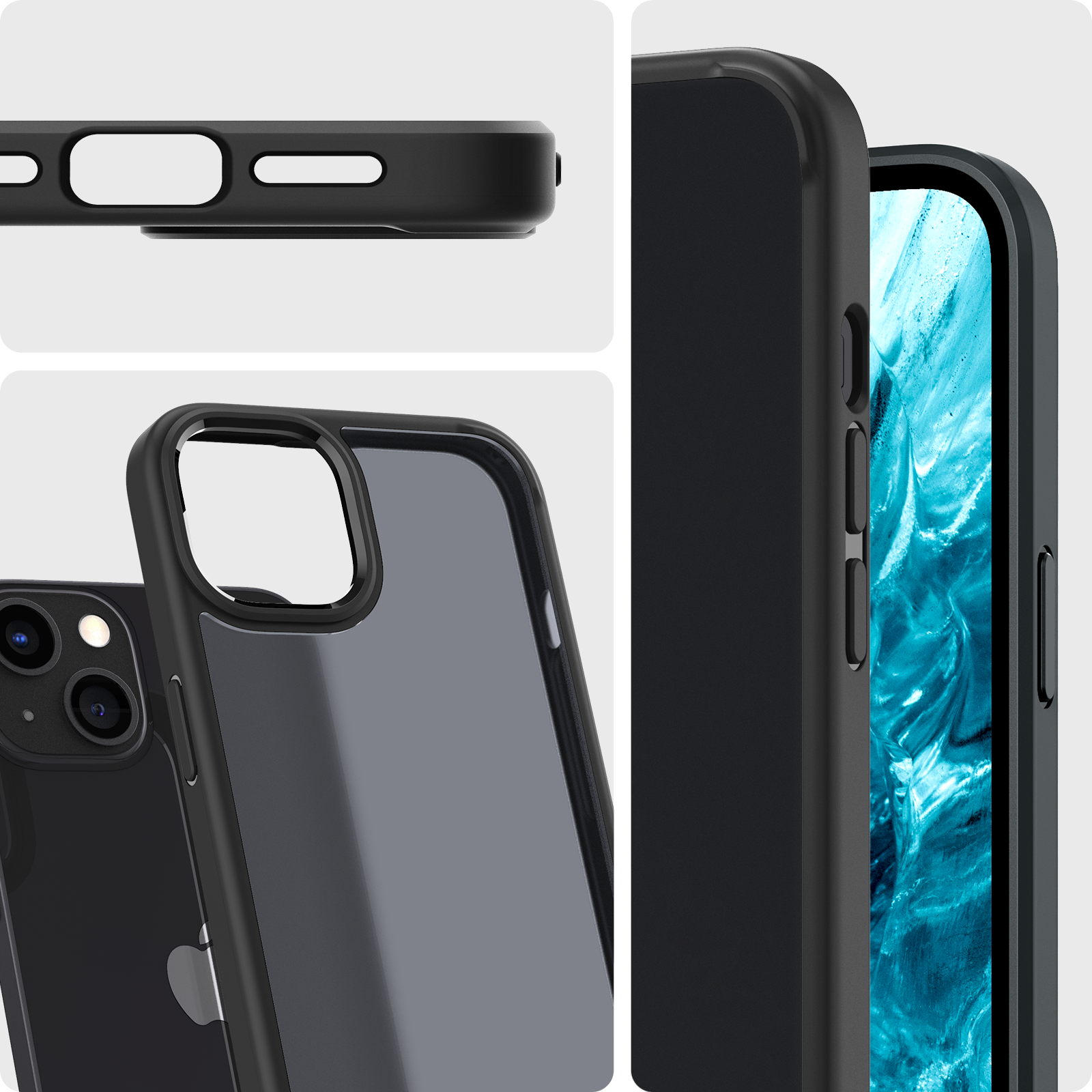 ACS03625 - iPhone 13 Mini Case Ultra Hybrid Matte in frost black showing the different angles