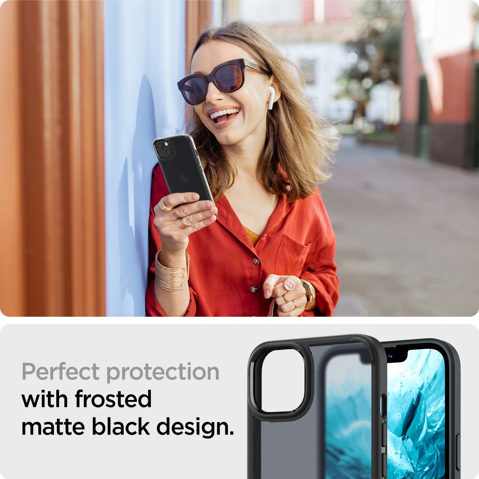 ACS03625 - iPhone 13 Mini Case Ultra Hybrid Matte in frost black showing the perfect protection with frosted matte black design