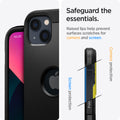 ACS03331 - iPhone 13 Mini Case Tough Armor in black showing safeguard the essentials. Raised lips help prevent surfaces scratches for camera and screen.