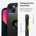 ACS03330 - iPhone 13 Mini Case Tough Armor in gunmetal showing safeguard the essentials. Raised lips help prevent surfaces scratches for camera and screen.