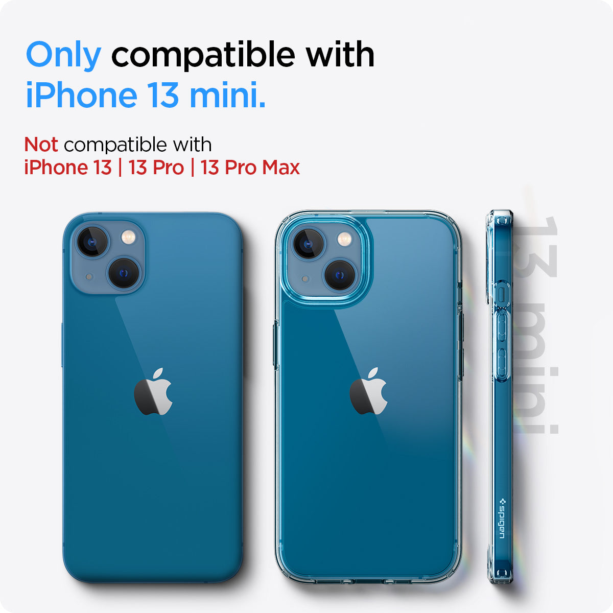ACS03317 - iPhone 13 Mini Case Ultra Hybrid in crystal clear showing the compatibility only with iPhone 13 mini. Not compatible with iPhone 13 | 13 Pro | 13 Pro Max