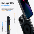 ACS03323 - iPhone 13 Mini Case Ultra Hybrid Mag Safe Compatible in black showing the raised lips help prevent surfaces scratches for camera and screen. Screen protection and camera protection