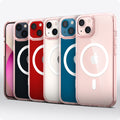 ACS03324 - iPhone 13 Mini Case Ultra Hybrid Mag Safe Compatible in rose crystal showing the multiple cases back and partial front showcasing different colors of the devices