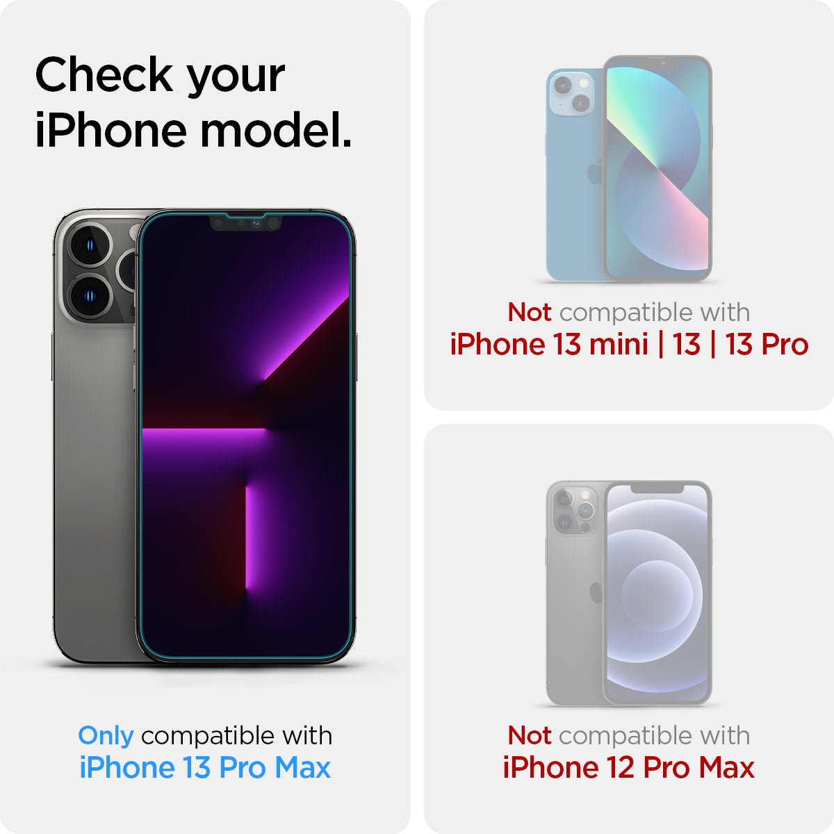 AGL03376 - iPhone 13 Pro Max Screen Protector EZ FIT GLAS.tR (Sensor Protection) showing the compatibility only with iPhone 13 Pro Max. Not compatible with iPhone 13 mini | 13 | 13 Pro and iPhone 12 Pro Max