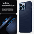 ACS03259 - iPhone 13 Pro Case Liquid Air in navy blue showing the modern, unique design. Same timeless design with amplified quality and overall protection.