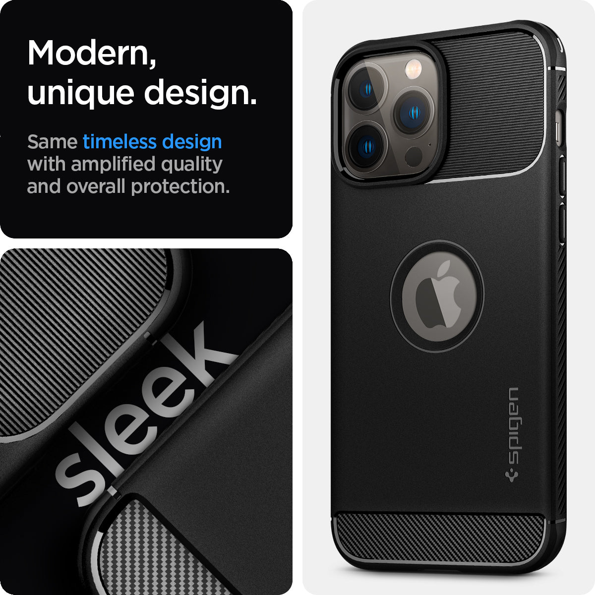 ACS03200 - iPhone 13 Pro Max Case Rugged Armor in matte black showing the modern, unique design. Same timeless design with amplified quality and overall protection