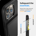 ACS03274 - iPhone 13 Pro Case Slim Armor CS in black showing safeguard the essentials. Raised lips help prevent surfaces scratches or camera and screen