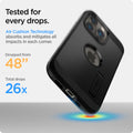 ACS03222 - iPhone 13 Pro Max Case Tough Armor in black showing tested for every drops. Air Cushion Technology absorbs and mitigates all impacts in each corner. Dropped from 48
