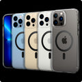 ACS04084 - iPhone 13 Pro Max Case Ultra Hybrid Mag (MagFit) in carbon fiber showing the multiple cases back and partial front showcasing different colors of the devices