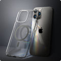 ACS03211 - iPhone 13 Pro Max Case Ultra Hybrid Mag Safe Compatible in graphite showing the back of the case leaning against the back of the device