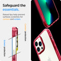 ACS03206 - iPhone 13 Pro Max Case Ultra Hybrid in red crystal showing the raised lips help prevent surfaces scratches for camera and screen. Screen protection and Camera protection