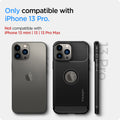 ACS03257 - iPhone 13 Pro Case Rugged Armor in black showing the compatibility only with iPhone 13 Pro. Not compatible with iPhone 13 mini | 13 | 13 Pro Max