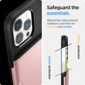 ACS03275 - iPhone 13 Pro Case Slim Armor CS in rose gold showing safeguard the essentials. Raised lips help prevent surfaces scratches or camera and screen