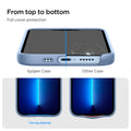 ACS03908 - iPhone 13 Pro Case Silicone Fit in sierra blue showing the full cover protection from top to bottom. Strong elasticity