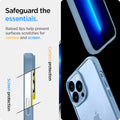 ACS04132 - iPhone 13 Pro Case Ultra Hybrid in sierra blue showing the raised lips help prevent surfaces scratches for camera and screen. Screen protection and Camera protection