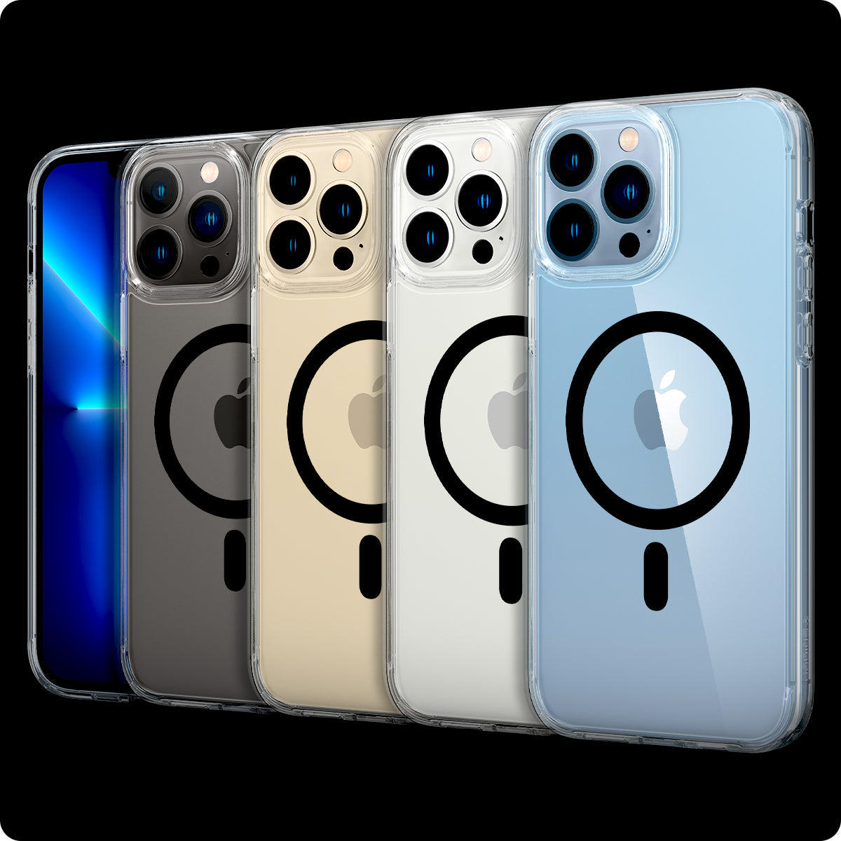 ACS03268 - iPhone 13 Pro Case Ultra Hybrid Zero One (MagFit) showing the multiple cases back and partial front showcasing different colors of the devices