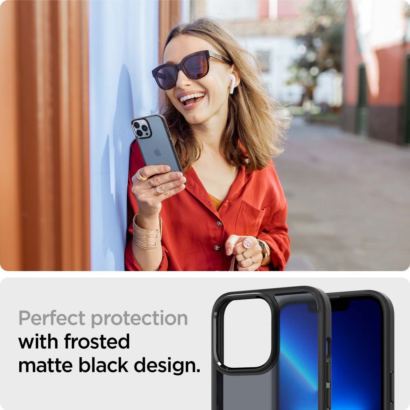 ACS03621 - iPhone 13 Pro Case Ultra Hybrid Matte in frost black showing the perfect protection with frosted matte black design