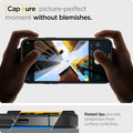ACS03621 - iPhone 13 Pro Case Ultra Hybrid Matte in frost black showing the raised lips provide protection from surface scratches. Capture picture-perfect moment without blemishes