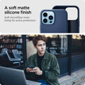 ACS03230 - iPhone 13 Pro Max Case Silicone Fit in navy blue showing a soft matte silicone finish. Soft microfiber inner lining for extra protection